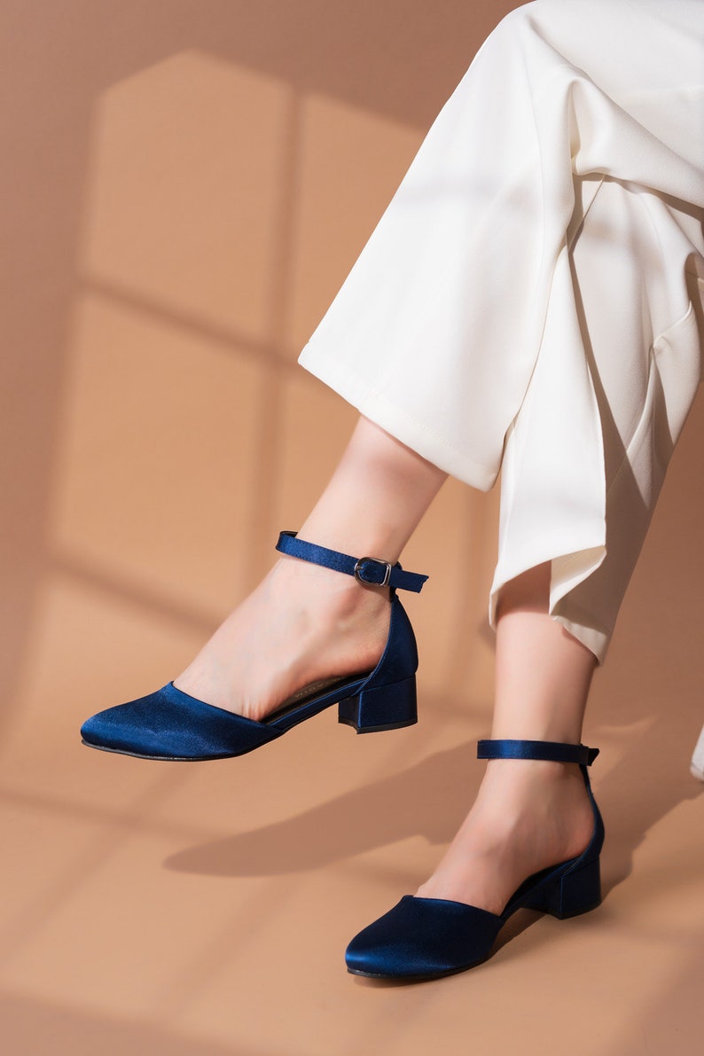 NAVY BLUE HEELS Navy Blue Satin Wedding Shoes Satin Etsy