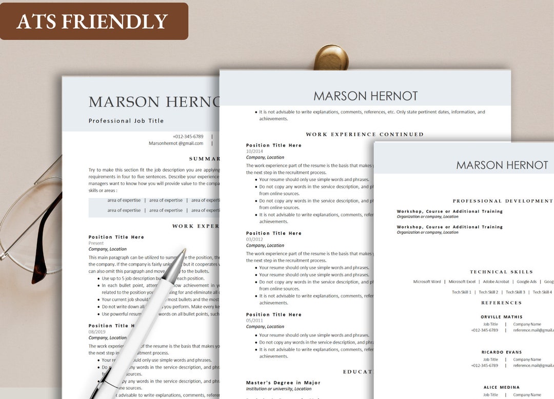 Professional CV ATS Friendly Resume Template for Google Docs - Etsy