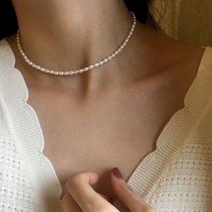 Freshwater Pearl Choker Necklace Cute Pearl Necklace Dainty Pearl Choker Small Natural Pearl Necklace image 3