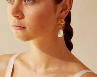Large Pearl Earrings | Big Baroque Pearl Earrings | Minimalist Pearl Earrings! Dangle Pearl Earrings | Gold Pearl Hoop Earrings