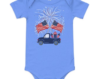 Vuurwerk Truck Shirt, Independence Day, Amerikaans patriottisch, 4 juli, Amerikaans, patriottisch, Veteranendag, Memorial Day, VS, Baby Onesie