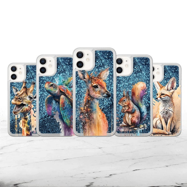 Sparkling Trendy watercolor  Liquid Glitter Phone Case for iPhone All Models, Floating Gold, Quicksand, Waterfall Wildlife Cover