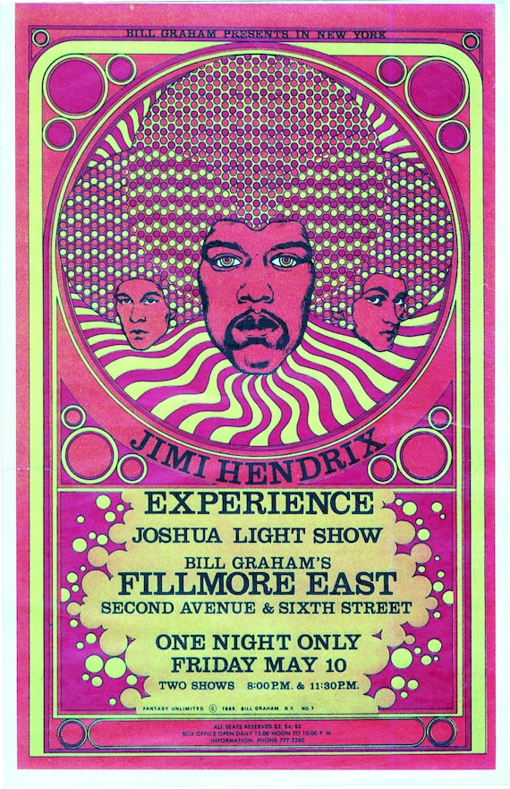 Jimi Hendrix Fillmore Poster – Vintage 60s Rock Art – 11x17