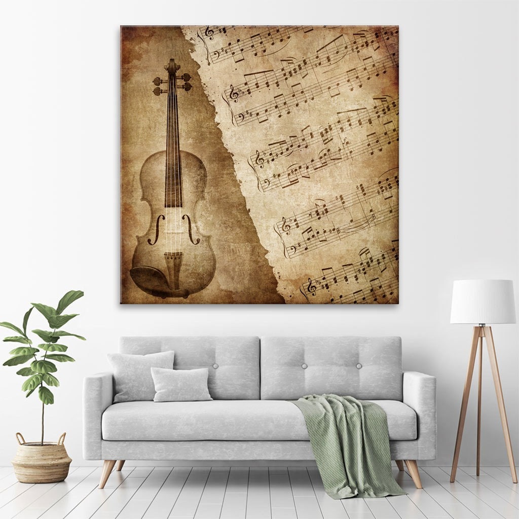 Violin and Notes Vintage Canvas Wall Art - Etsy