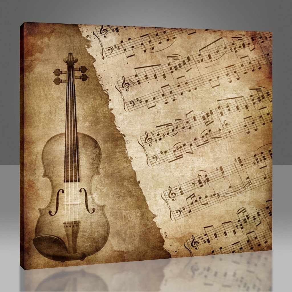 Violin and Notes Vintage Canvas Wall Art - Etsy
