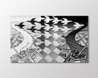 Day And Night by Maurits Cornelis Escher Canvas Wall Art