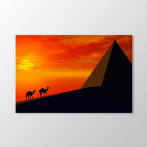 Camels and Pyramid Canvas Wall Art, Egypt Art Print, Animal Wall Decoration, Canvas Ready to Hang