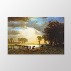 The Buffalo Trail by Albert Bierstadt Canvas Wall Art, Farmhouse Wall Decoration