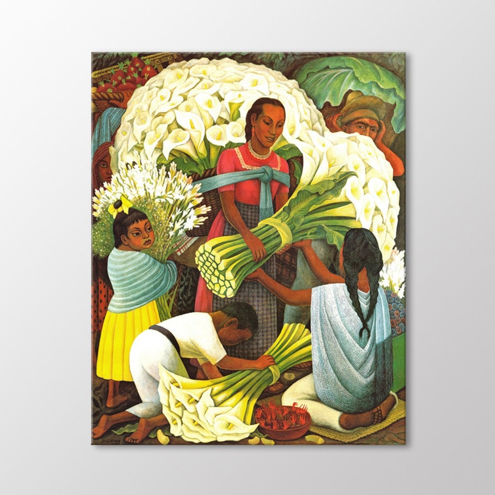Diego Rivera Flower Vendor Canvas, Mexican Art Wall Decor, Colorful Living Room Wall Art, Latin American Print, Ready to Hang