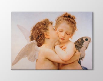 Bouguereau's The First Kiss Canvas Art Print, Kissing Angels