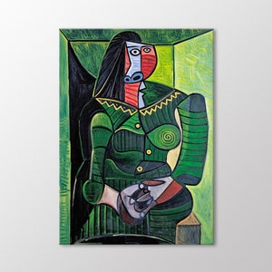 Frau in grün von Pablo Picasso Leinwand Wandkunst, Picasso Gemälde, Abstrakte Wanddekoration, Leinwand fertig zum Aufhängen