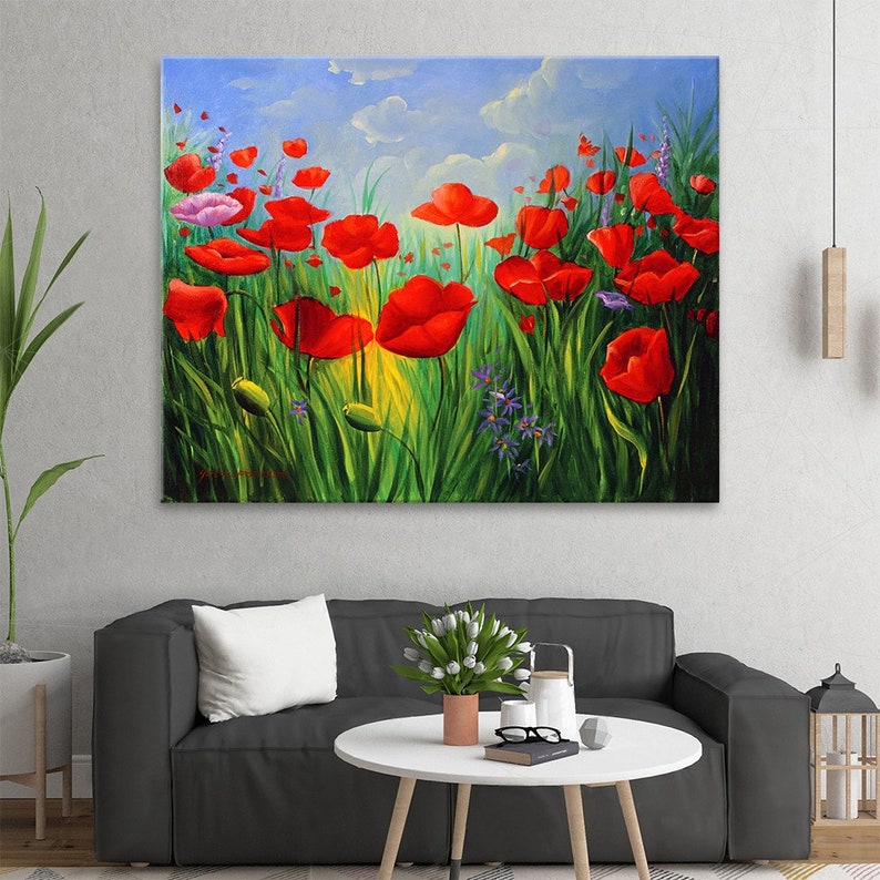 Red Poppies Canvas Wall Art, Floral Farmhouse Decoration, Ready to Hang ...