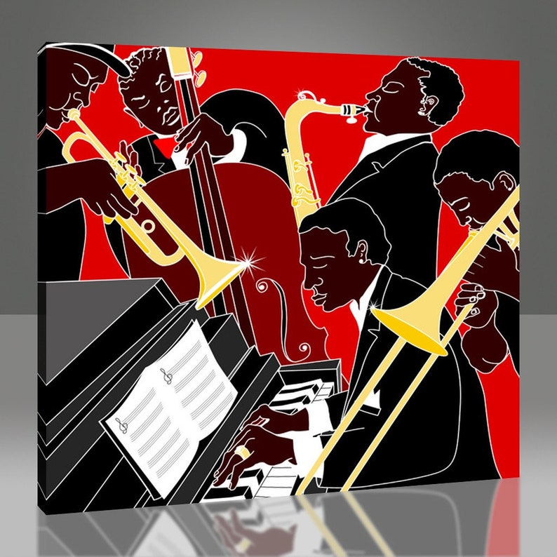 Jazz Band Canvas Wall Art, Musical Wall Decoration, Saxaphone and Piano