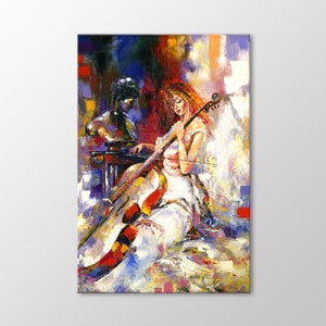 Beautiful Woman Playing Cello Canvas Wall Art, Violin Art Print, Gift for the Music Lovers, Music Room Decoration, Canvas Ready to Hang