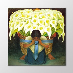 Diego Rivera The Seller of Alcatrazes Canvas Wall Art, El Vendedor De Alcatraces Art Print, Diego Rivera Paintings, Floral Wall Decoration