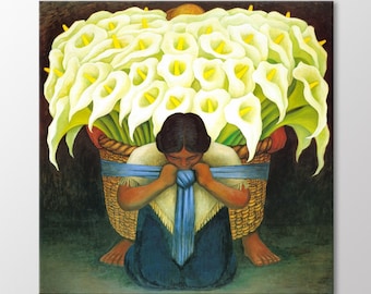 Diego Rivera The Seller of Alcatrazes Canvas Wall Art, El Vendedor De Alcatraces Art Print, Diego Rivera Paintings, Floral Wall Decoration