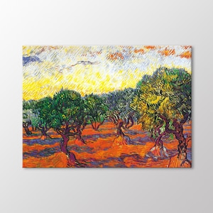 Olive Orchard and Orange Yellow Sky 1889 by Vincent Van Gogh Canvas Wall Art
