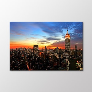 Arte de pared en lienzo del Empire State, arte de la ciudad de Nueva York al atardecer para el hogar, decoración en lienzo con impresión del Empire State Building, pintura de ciudad estadounidense sobre lienzo
