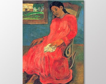 Frau im Rotem Kleid by Paul Gauguin Canvas Wall Art