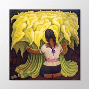 The Flower Seller by Diego Rivera Canvas Wall Art, Girl with Lilies Art Print, Floral Wall Decoration, Extra Large Canvas Ready to Hang