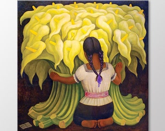 The Flower Seller by Diego Rivera Canvas Wall Art, Girl with Lilies Art Print, Floral Wall Decoration, Extra Large Canvas Ready to Hang