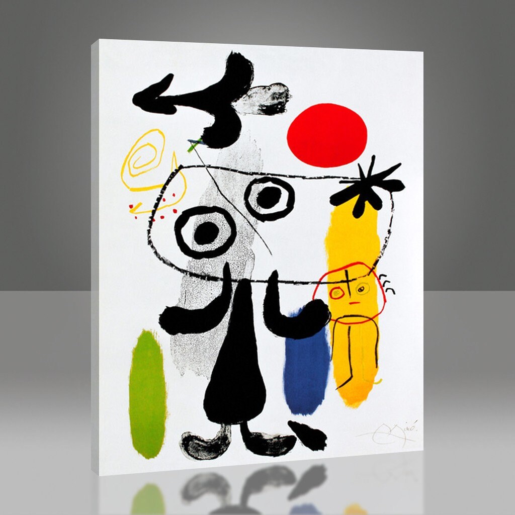 Joan Miro Canvas Wall Art, Abstract Figure, Red Sun Print - Etsy