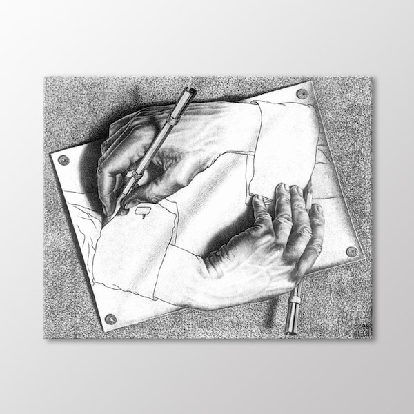 Drawing Hands by Maurits Cornelis Escher Canvas Wall Art