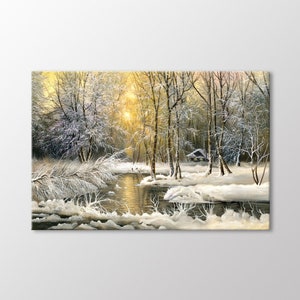Winter bomen canvas muurkunst, winter olieverfschilderij reproductie, boerderij wanddecoratie, canvas klaar om op te hangen