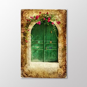 Door With Flowers Vintage Canvas Wall Art