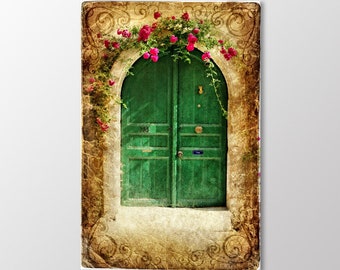 Door With Flowers Vintage Canvas Wall Art