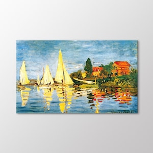 Regatta at Argenteuil by Claude Monet Canvas Wall Art, Monet Prints, Landscape Paintings, Canvas Ready to Hang
