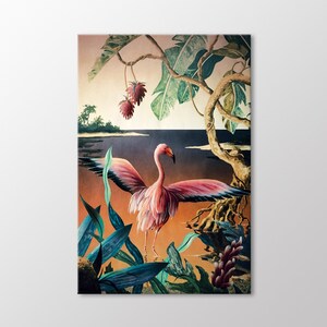 Vintage Flamingo Canvas Wall Art, Japanese Painting Art Print, Canvas Ready to Hang