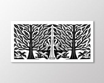 M.C. Escher Bäume und Tiere Leinwand Kunstdruck, Natur Dekor