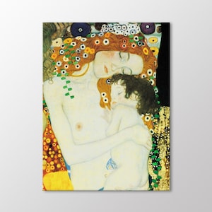 Mother and Child Canvas Wall Art, The Three Ages of Woman by Gustav Klimt Art Print, Modern Portrait Painting, Art Nouveau Family Love Print