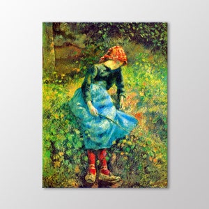 Little Shepherdess with Straw, 1881 by Camille Pissarro Canvas Wall Art