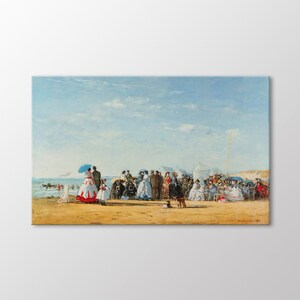 Fashionable Figures On The Beach by Eugene Boudin Canvas Wall Art