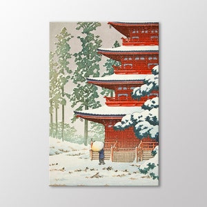 Saishoin Temple in Snow by Kawase Hasui Canvas Wall Art, Japanese Vintage Paintings, Japan Temple Art Print, Canvas Ready to Hang