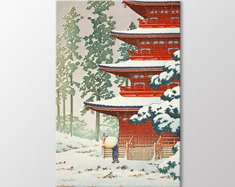 Kawase Hasui Japanese Temple in Snow Canvas Wall Art
