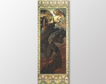 The Evening Star by Alphonse Mucha Canvas Print, Moon and Stars Series 1902, Tall Art Nouveau Celestial Woman Panel