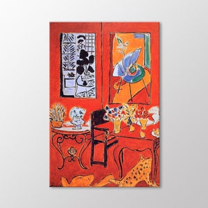 Grande décoration murale en toile rouge d&#39;intérieur par Matisse