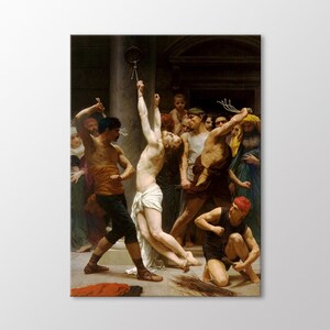 Biczowanie Chrystusa autorstwa Williama-Adolphe'a Bouguereau, płótno ścienne, wydruk artystyczny Jezus Chrystus, dekoracja ścienna Cristian gotowa do powieszenia