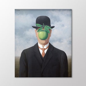 The Son of Man von René Magritte Leinwanddruck, surrealistischer Apfelgesichtmanndruck, ikonische moderne Kunst für Büro oder Wohndekor