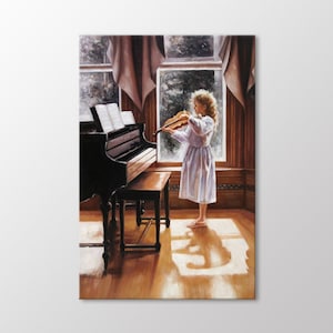 Cute Violinist Girl Canvas Wall Art, Music Paintings, Classical Music Studio Decor, Girls Room, Musician Art Print, Gift for Music Lovers
