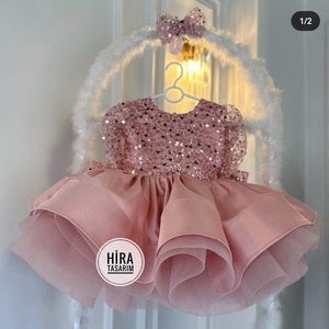 Pink Sequin Tutu Baby Wedding Girl Dress, Birthday Prom Party Dress, Flower Girl Dress, Princess Style Dress, Puffy Dress, Girls Tulle Dress
