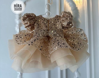 Gold Baby Tutu Wedding Flower Girl Dress, Birthday Dress, Prom Party Flower Girl Dress, Princess Style Dress, Puffy Dress, Tulle Dress