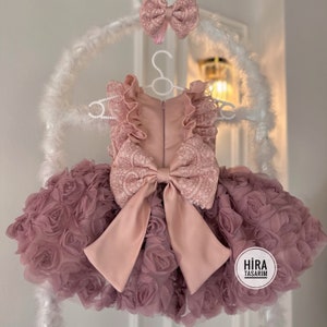 Rose Gold Ribbon Tutu Baby Wedding Girl Dress, Birthday Dress, Prom Party Dress, Bow Flower Girl Princess Style Dress, Puffy Tulle Dress