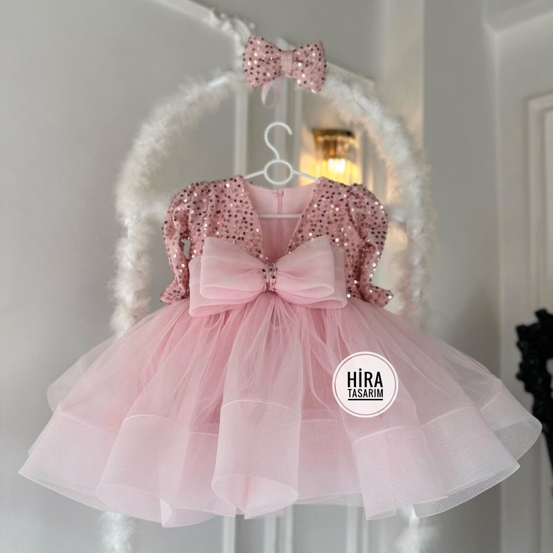 New Born Baby Turkish Dress In Light Pink Color With Head Ribbon And Booties