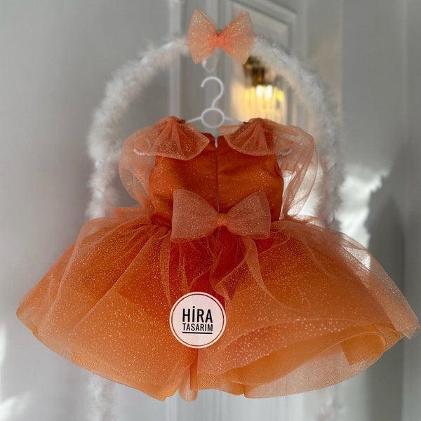 Orange Baby Ribbon Tutu Wedding Girl Dress, Birthday Dress, Prom Party Flower Girl Dress, Princess Style Dress, Puffy Dress, Tulle Dress