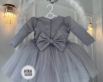 Gray Baby Ribbon Tutu Wedding Girl Dress, Birthday Dress, Prom Party Flower Girl Dress, Princess Style Dress, Puffy Dress, Tulle Dress