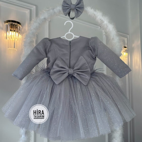 Gray Baby Ribbon Tutu Wedding Girl Dress, Birthday Dress, Prom Party Flower Girl Dress, Princess Style Dress, Puffy Dress, Tulle Dress
